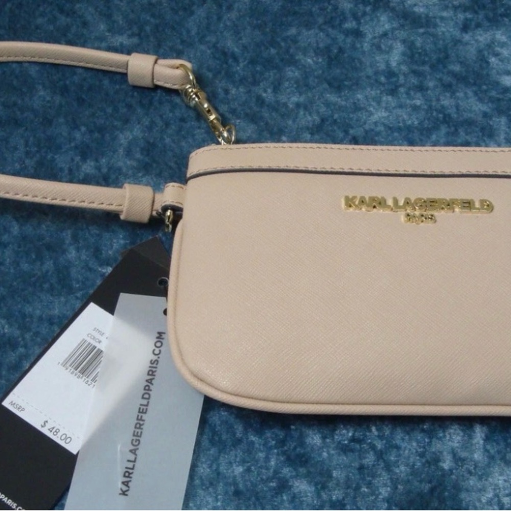 Karl Lagerfeld Paris Women Leather Slg Wristlet Bag Clutch Shell One Size Beige